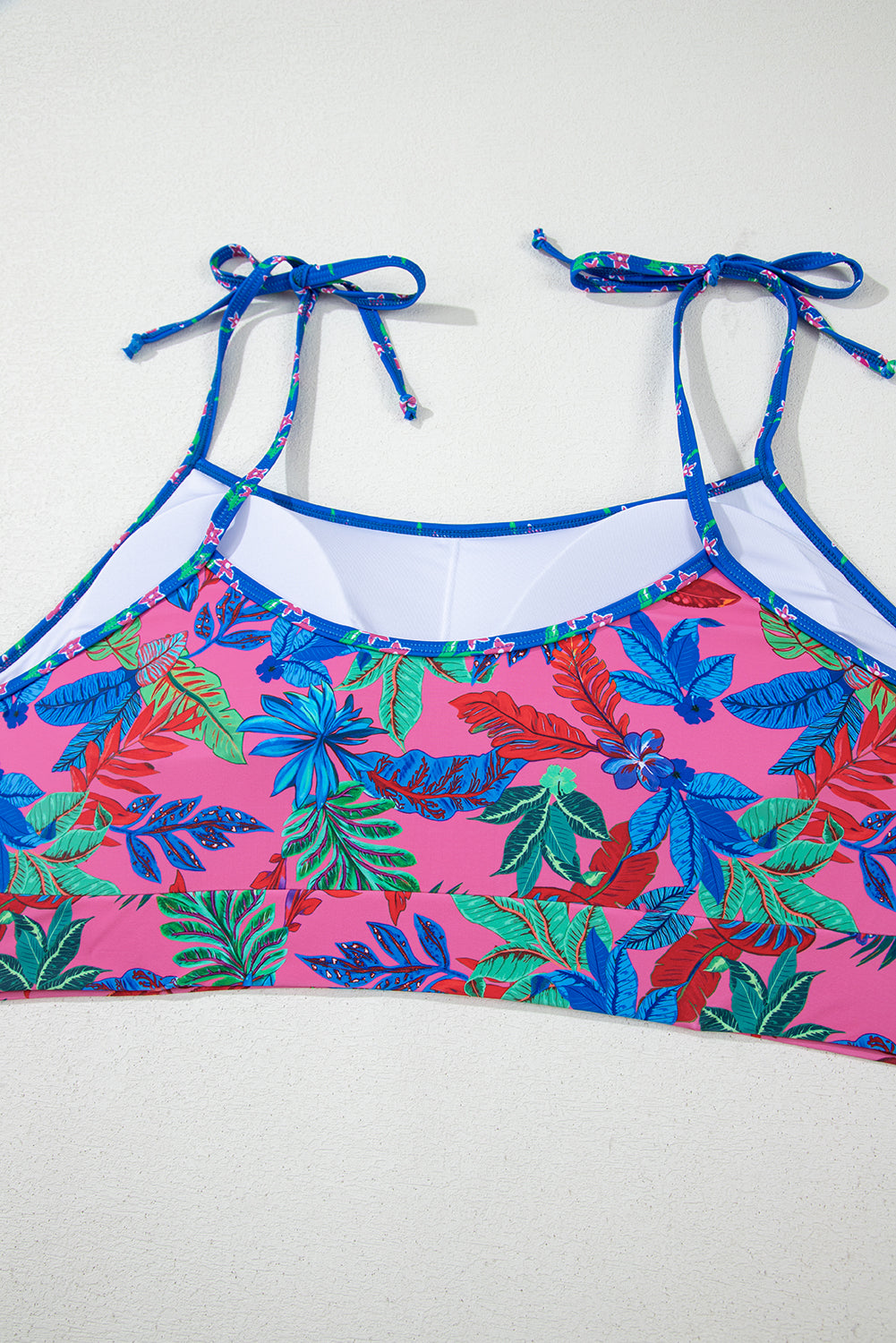 Blue Tropical Print Crop Cami and High Waist Plus Size Bikini Set