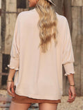 Johnny Collar Three-Quarter Sleeve Blouse - PD SECRET REALM