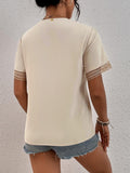 Eyelet V-Neck Short Sleeve T-Shirt - PD SECRET REALM