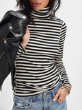 Exposed Seam Striped Turtleneck Long Sleeve T-Shirt - PD SECRET REALM