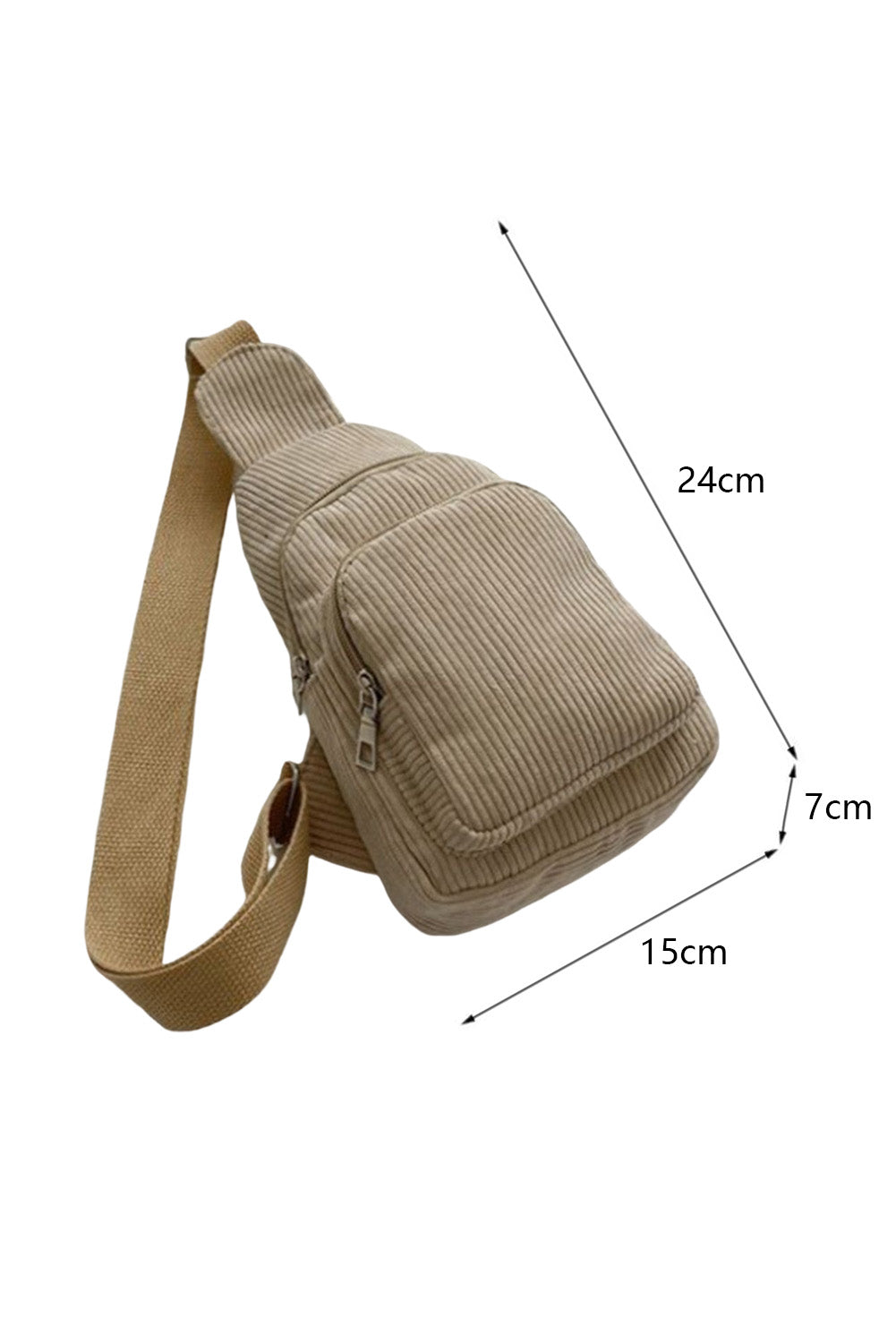 Khaki Casual Corduroy Zipper Crossbody Bag