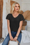 Eyelet V-Neck Lace Short Sleeve T-Shirt - PD SECRET REALM