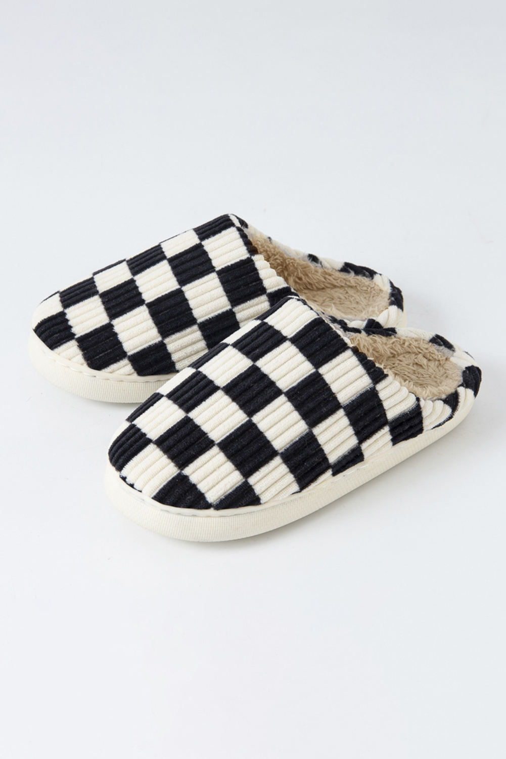 Black Checkered Fuzzy Winter Slippers