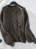 Cable Knit Round Neck Cold Shoulder Sweater - PD SECRET REALM