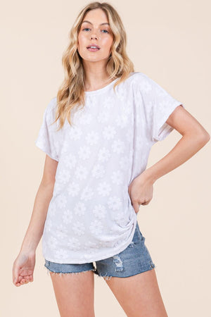 BOMBOM Floral Textured Short Sleeve T-Shirt - PD SECRET REALM