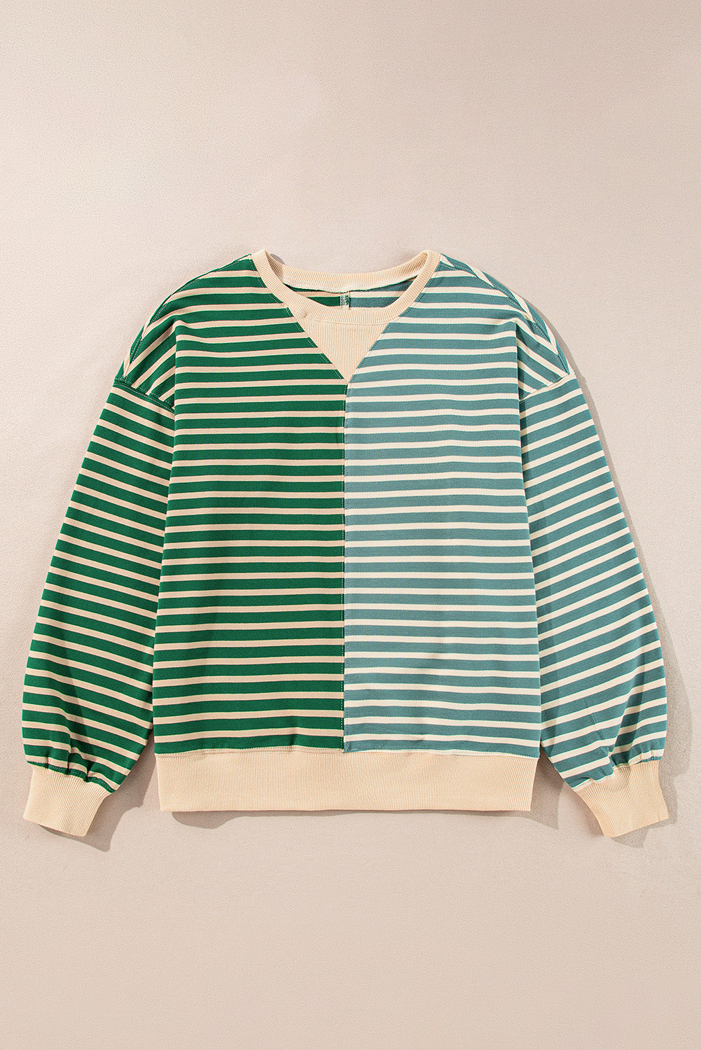 Green Stripe Colorblock Drop Shoulder Oversized Sweatshirt