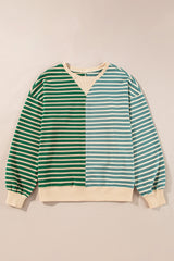 Green Stripe Colorblock Drop Shoulder Oversized Sweatshirt