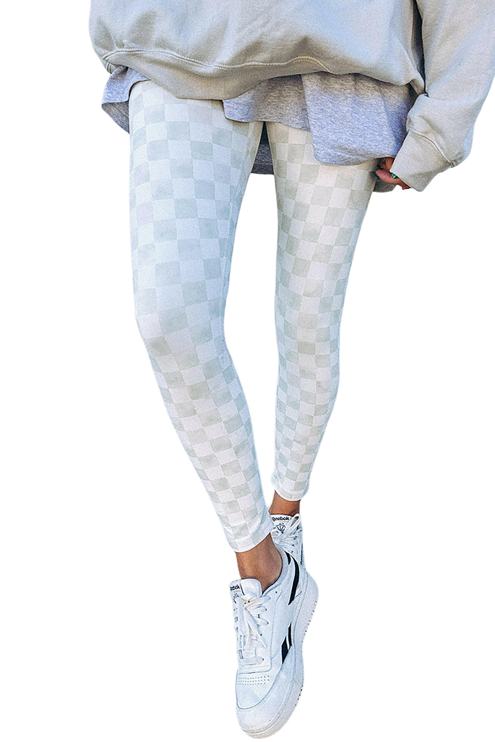 Black Checkered Pattern High Waist Skinny Leggings