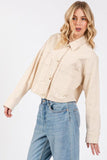 bytos Button Down Cropped Denim Jacket with Patch Pockets - PD SECRET REALM