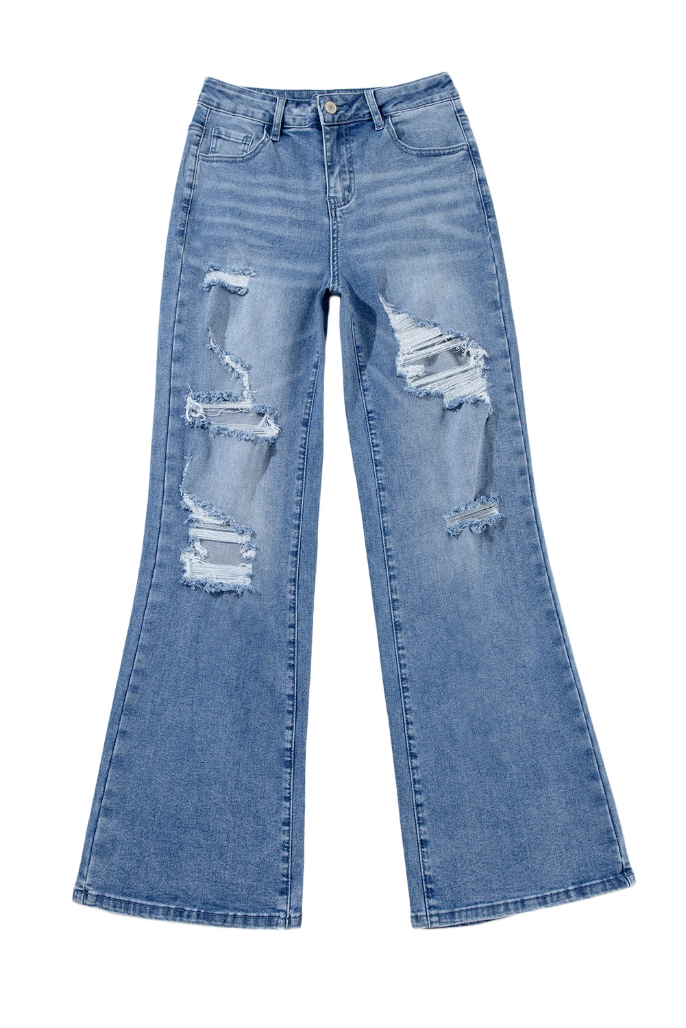 Blue Acid Wash Distressed Wide Leg High Waist Jeans