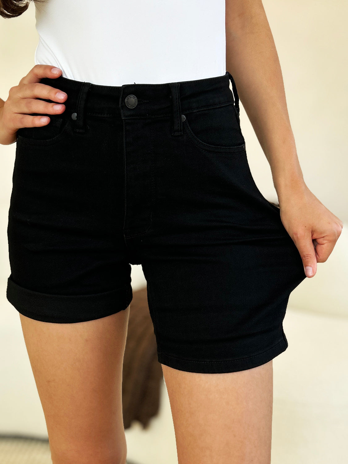 Full Size High Waist Tummy Control Cuffed Denim Shorts