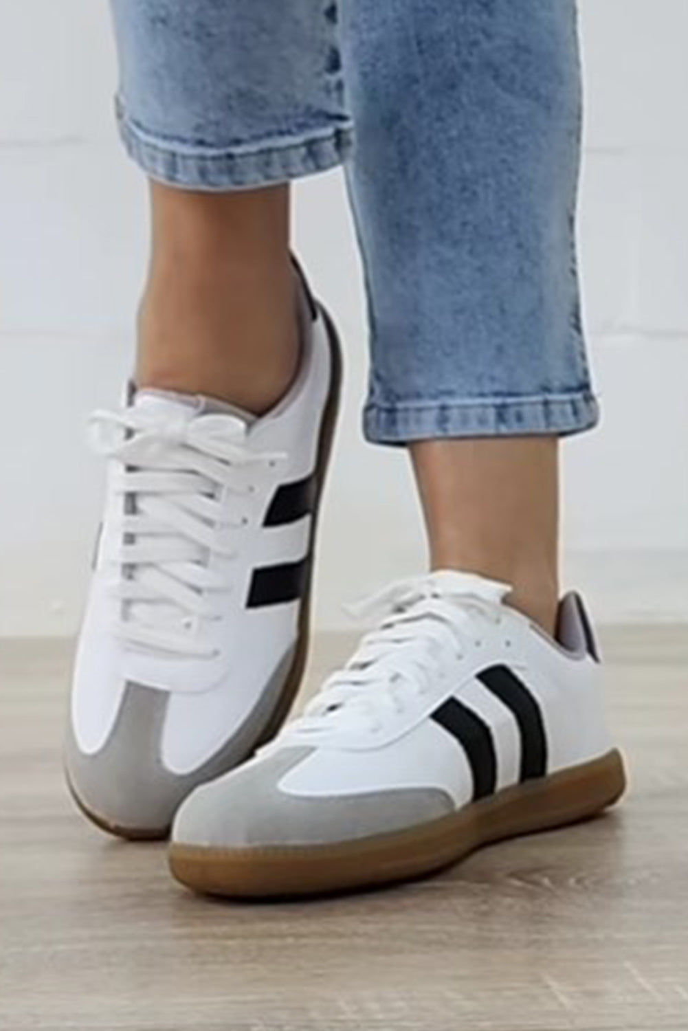 Beau Blue Striped Lace Up Flat Sneakers