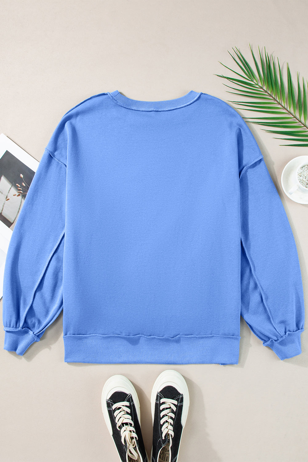 Star Patch Round Neck Long Sleeve Sweatshirt