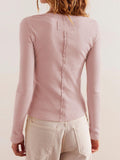 Ribbed Round Neck Long Sleeve Top - PD SECRET REALM