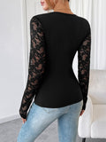 Round Neck Lace Patchwork Long Sleeve Top - PD SECRET REALM