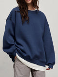 Round Neck Dropped Shoulder Long Sleeve Sweatshirt - PD SECRET REALM