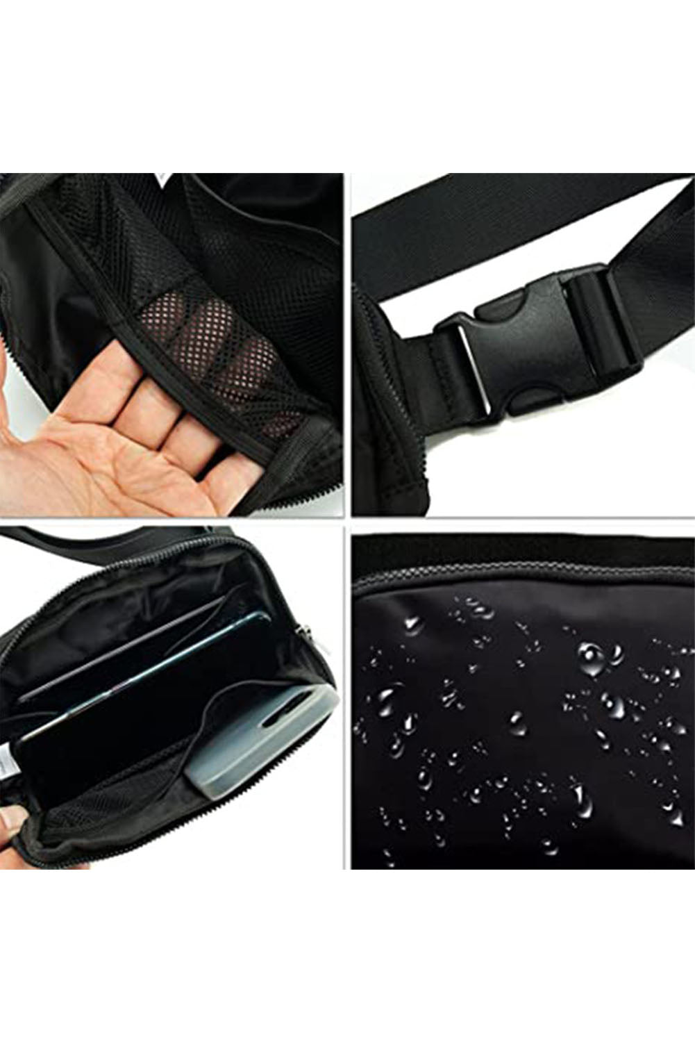 Black Waterproof Zipped Fanny Pack Crossbody Bag