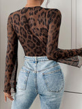 Perfee Leopard V-Neck Lace Bodysuit - PD SECRET REALM