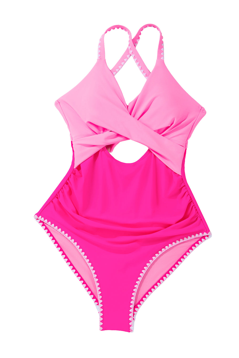 Rose Red Ric Rac Trim Colorblock Cutout One Piece Swimsuit