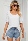 Eyelet Puff Sleeve Round Neck Top - PD SECRET REALM