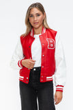 Love Me Now PU Leather Contrast Snap Down Bomber Jacket - PD SECRET REALM