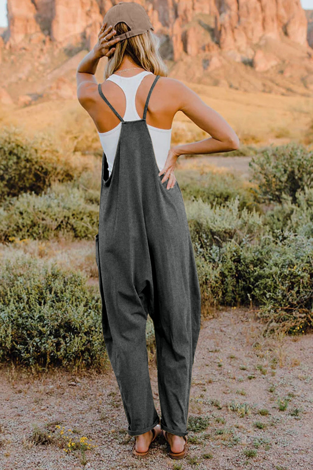 Full Size V-Neck Sleeveless Jumpsuit with Pockets