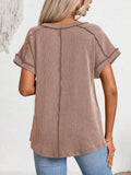 Exposed Seam V-Neck Short Sleeve Top - PD SECRET REALM