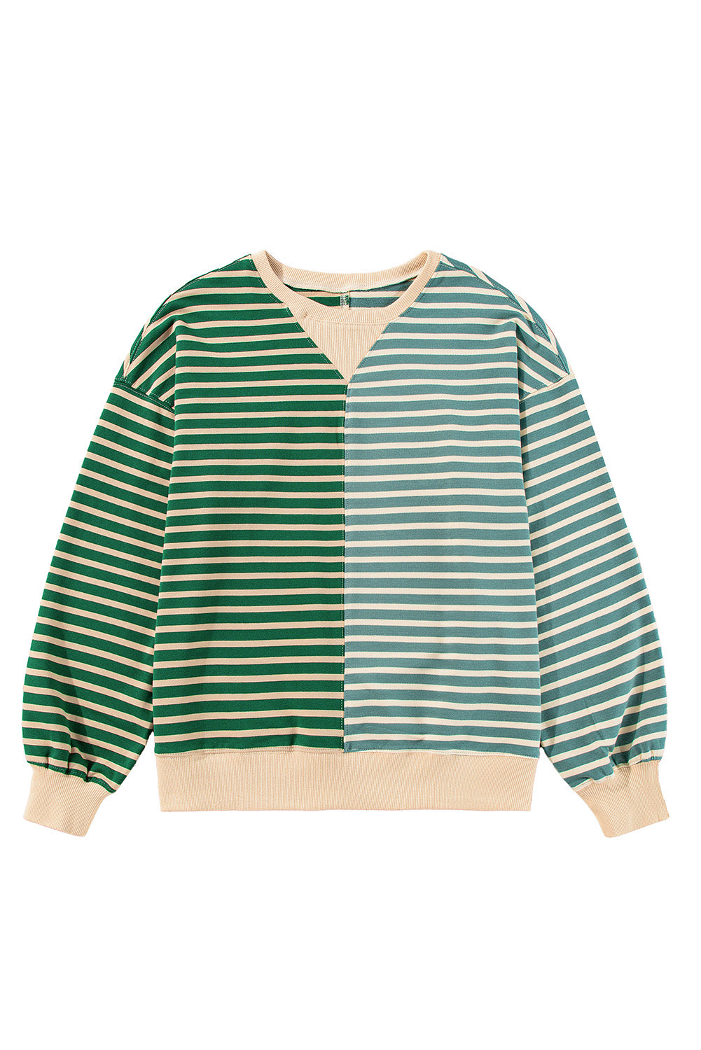 Green Stripe Colorblock Drop Shoulder Oversized Sweatshirt