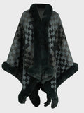 Fuzzy Checkered Long Sleeve Poncho - PD SECRET REALM