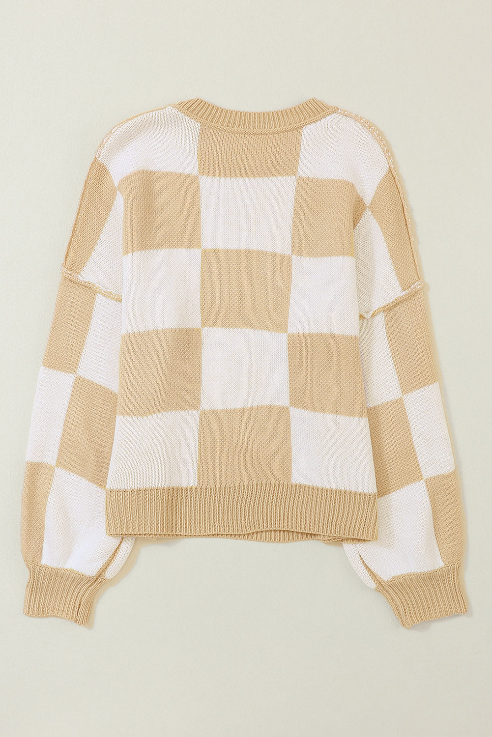 Green Checkered Bishop Sleeve Pullover Sweater