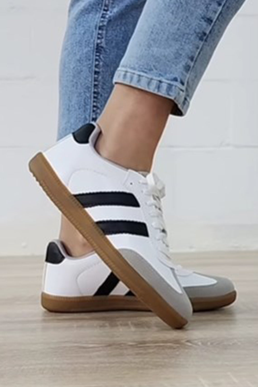 Beau Blue Striped Lace Up Flat Sneakers