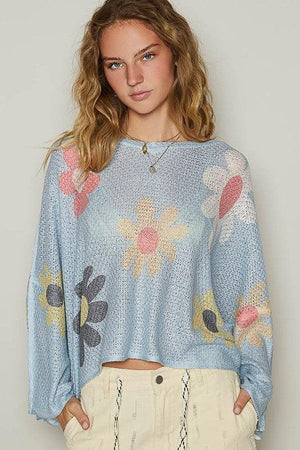 POL Flower Dropped Shoulder Long Sleeve Knit Top - PD SECRET REALM