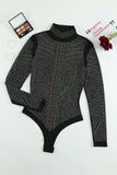 Rhinestone Mock Neck Long Sleeve Bodysuit - PD SECRET REALM