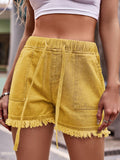 Drawstring Raw Hem Denim Shorts - PD SECRET REALM