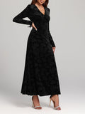 Rose Print V-Neck Long Sleeve Dress - PD SECRET REALM