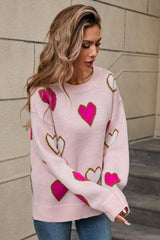 Angel Wings Contrast Heart Round Neck Long Sleeve Sweater