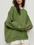 Round Neck Dropped Shoulder Long Sleeve Sweatshirt - PD SECRET REALM