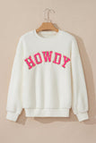 HOWDY Patched Round Neck Sherpa Sweatshirt - PD SECRET REALM