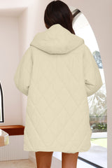 Beige Quilted Snap Button Hooded Puffer Coat