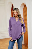 Buttoned Notched Neck Long Sleeve Top - PD SECRET REALM