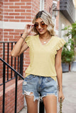 Eyelet Flutter Sleeve Scalloped V-Neck Top - PD SECRET REALM