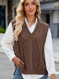 Cable Knit V-Neck Sweater Vest - PD SECRET REALM