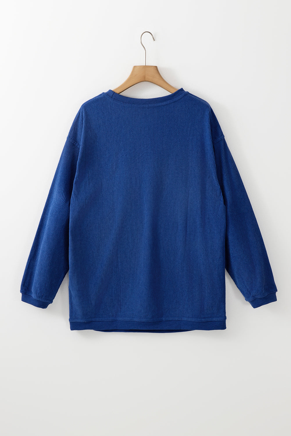 Dark Blue Plain Drop Sleeve Crinkle Rib Oversized Sweatshirt