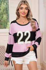 Pink Stripe Colorblock 22 Graphic Long Sleeve Top