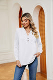 Buttoned Notched Neck Long Sleeve Top - PD SECRET REALM