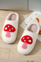 White Cute Mushroom Graphic Fuzzy Winter Slippers