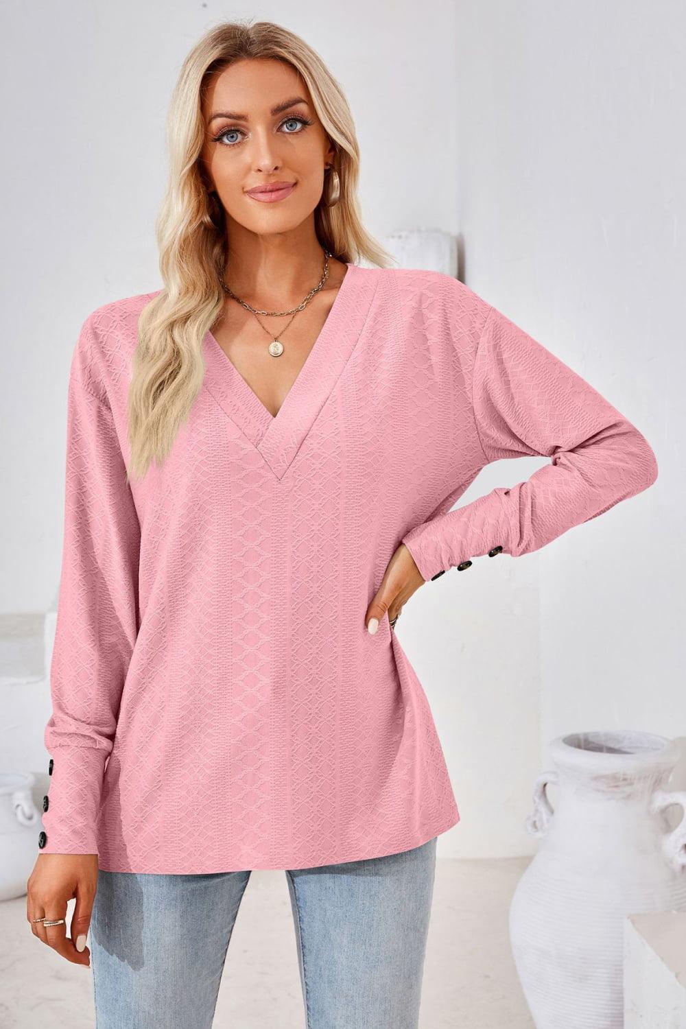 V-Neck Long Sleeve Blouse