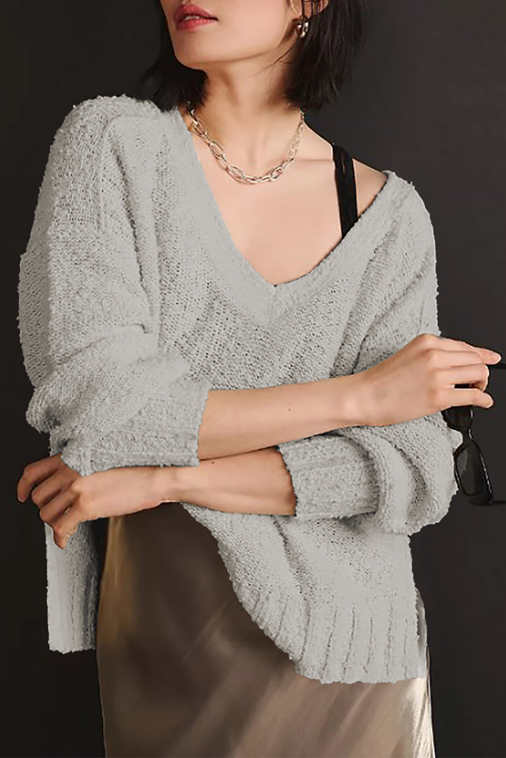 V-Neck Dropped Shoulder Sweater