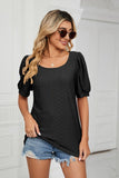 Eyelet Puff Sleeve Round Neck Top - PD SECRET REALM