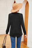 Buttoned Notched Neck Long Sleeve Top - PD SECRET REALM